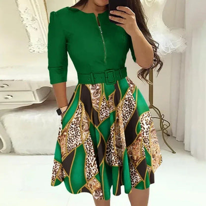 Elegant A-line Patchwork Dress - Womens AutumnWinter Party  Office Dress - ZOOMNSTORE