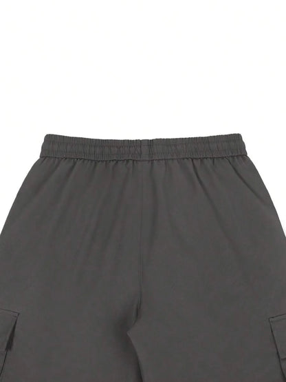 Men's 3/4-Length Cargo Shorts — Woven Twill Fabric, Multi-Pocket Casual Trousers. Non-Stretch Adult Apparel for Summer
