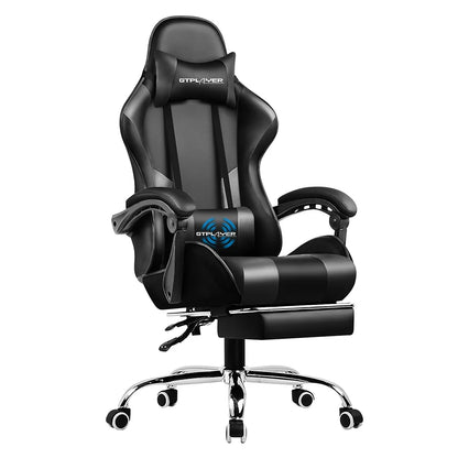 Gaming Chair With Footrest - Adjustable PU Leather Office Gaming Seat With Lumbar Support