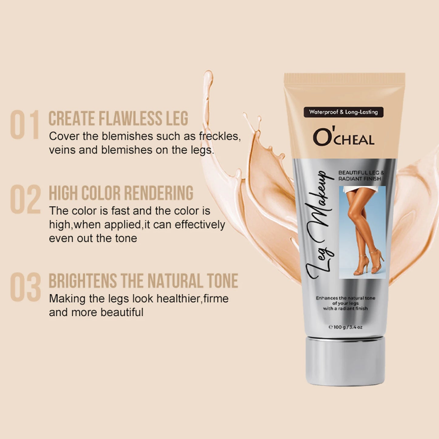 OCHEAL 100ml Beauty Leg Cream Makeup Body Coverage Long-lasting Waterproof Concealer Skin Tone Wheat Tan Brown Liquid Foundation
