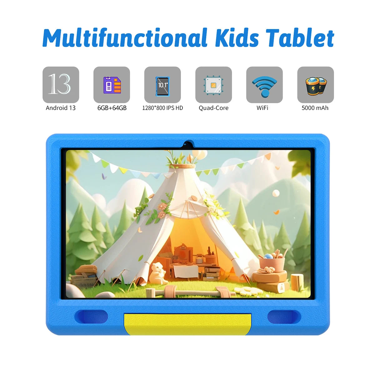 KT1007 Kids Tablet With Shockproof Protective Case 10.1 Inch Quad Core 6GB(2+4) RAM 64GB ROM Android 13 GO 5000mAh Battery Parental Control Max 128GB Expand Pink Blue Children Educational Learning Tablet