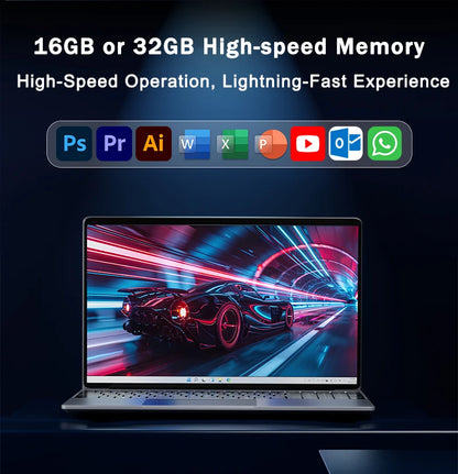 15.6 Inch Portable Laptop - Intel 6500Y Slim Gaming Notebook with 32GB RAM, 2TB SSD, Windows 11