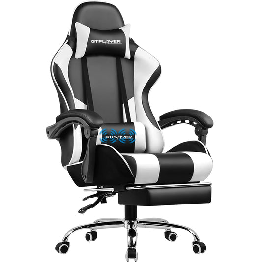 Gaming Chair With Footrest - Adjustable PU Leather Office Gaming Seat With Lumbar Support
