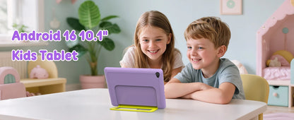 BUFO Kids Tablet 10.1 Inch Five Core Processor 24GB(3+21) RAM 64GB ROM Android 16 IPS HD Display 6000mAh Battery Parental Control Dual Camera TF 1TB Expand WiFi Children Learning Gaming Tablet Only Tablet