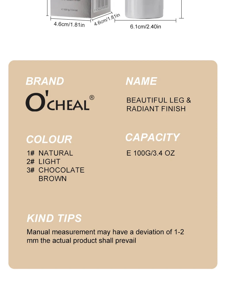 OCHEAL 100ml Beauty Leg Cream Makeup Body Coverage Long-lasting Waterproof Concealer Skin Tone Wheat Tan Brown Liquid Foundation