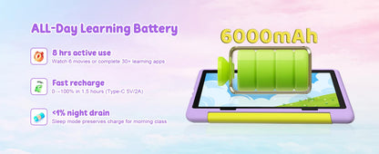 BUFO Kids Tablet 10.1 Inch Five Core Processor 24GB(3+21) RAM 64GB ROM Android 16 IPS HD Display 6000mAh Battery Parental Control Dual Camera TF 1TB Expand WiFi Children Learning Gaming Tablet Only Tablet