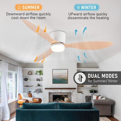 IRALAN Ceiling Fan With Light 6-speed choice Reversible DC motor 3CCT with remote control Whisper Easy Install black/White/Wood