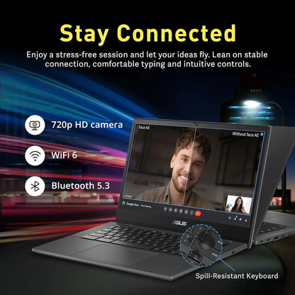 ASUS Chromebook 14 Inch Business Laptop - MediaTek Kompanio 520, 4GB RAM, 64GB eMMC Storage, Chrome OS