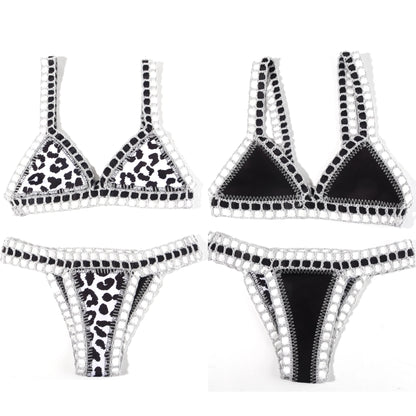 Reversible Crochet Bikini - Leopard Print Two Piece Swimwear Set | Luxury Poolside Suit
