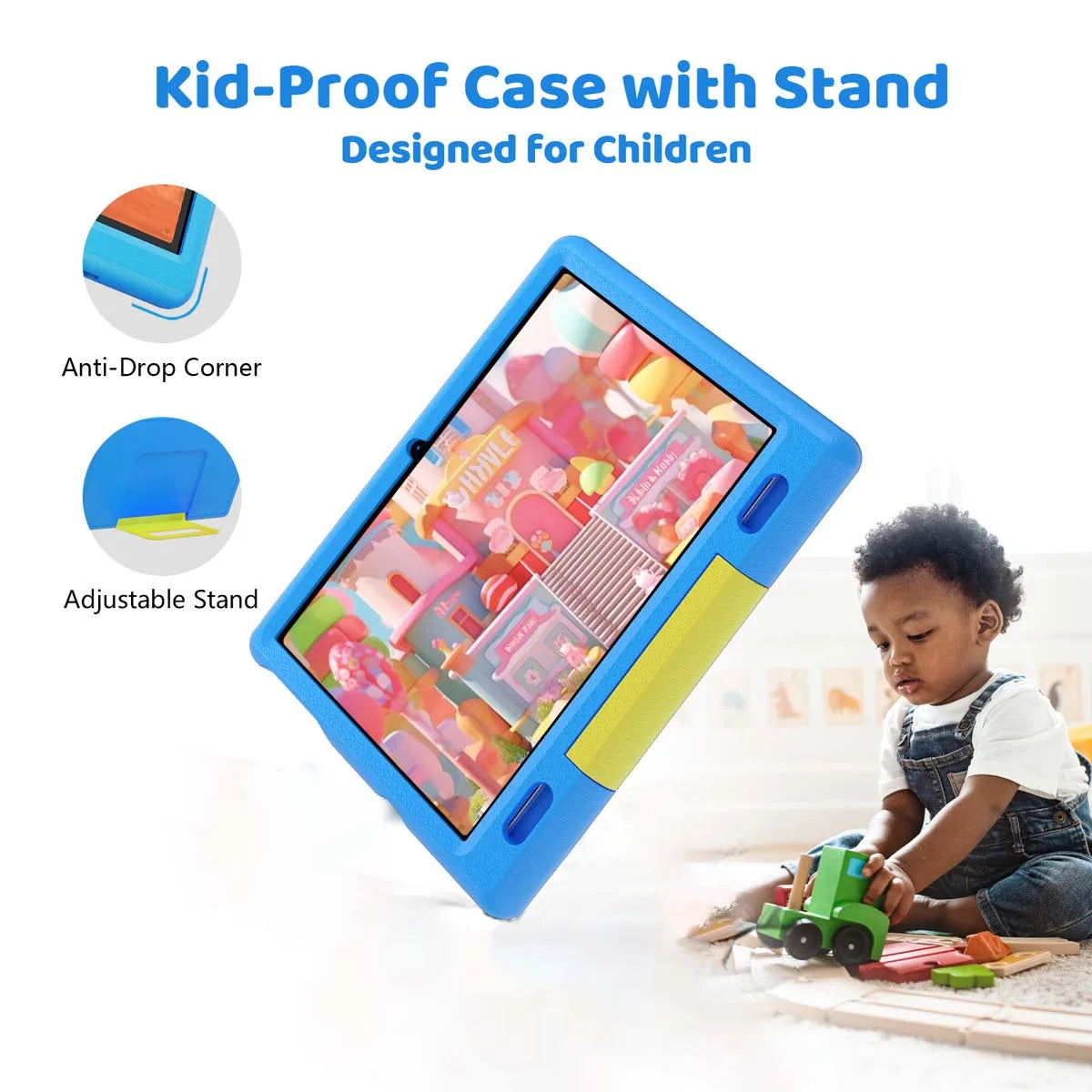 KT1007 Kids Tablet With Shockproof Protective Case 10.1 Inch Quad Core 6GB(2+4) RAM 64GB ROM Android 13 GO 5000mAh Battery Parental Control Max 128GB Expand Pink Blue Children Educational Learning Tablet