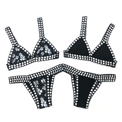 Reversible Crochet Bikini - Leopard Print Two Piece Swimwear Set | Luxury Poolside Suit