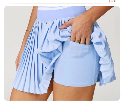 2Pcs Set Tennis Yoga Sportswear Women Glolf Badminton Running Fitness Set Nude Workout Tracksuit Quick Dry Sport Skirts Bra Suit