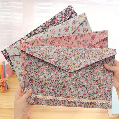 A4 File Folder – Large Capacity Floral Document Organizer | Felt Cotton Fabric Paper Holder - ZOOMNSTORE