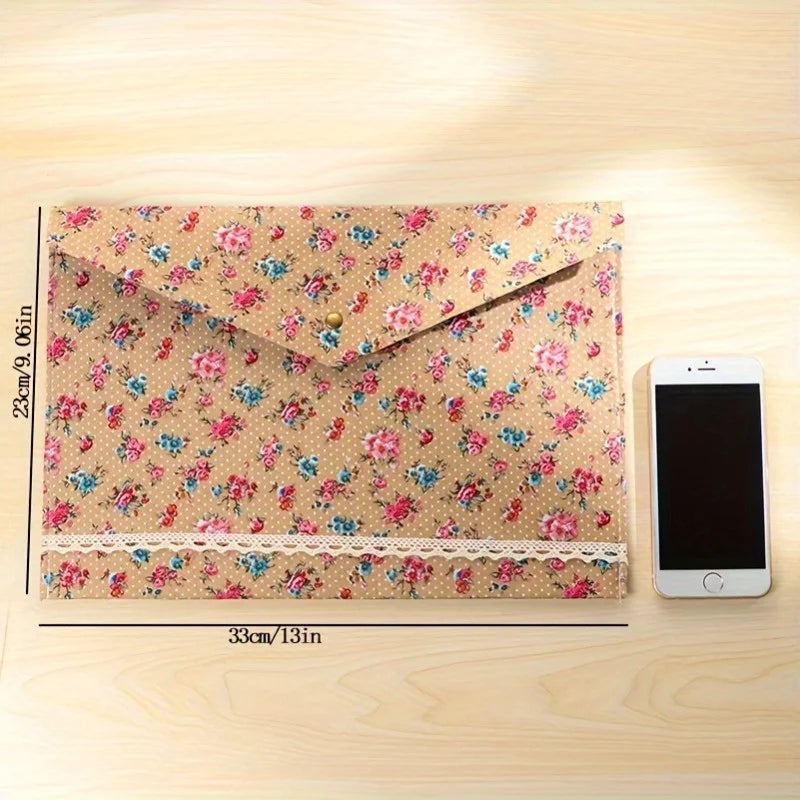 A4 File Folder – Large Capacity Floral Document Organizer | Felt Cotton Fabric Paper Holder - ZOOMNSTORE