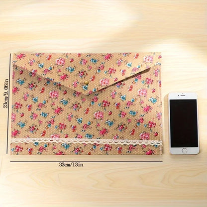 A4 File Folder – Large Capacity Floral Document Organizer | Felt Cotton Fabric Paper Holder - ZOOMNSTORE