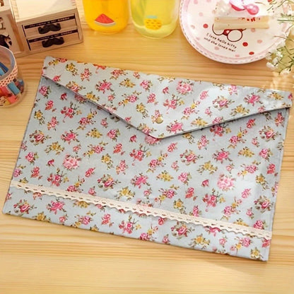 A4 File Folder – Large Capacity Floral Document Organizer | Felt Cotton Fabric Paper Holder - ZOOMNSTORE