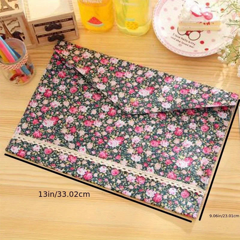 A4 File Folder – Large Capacity Floral Document Organizer | Felt Cotton Fabric Paper Holder - ZOOMNSTORE