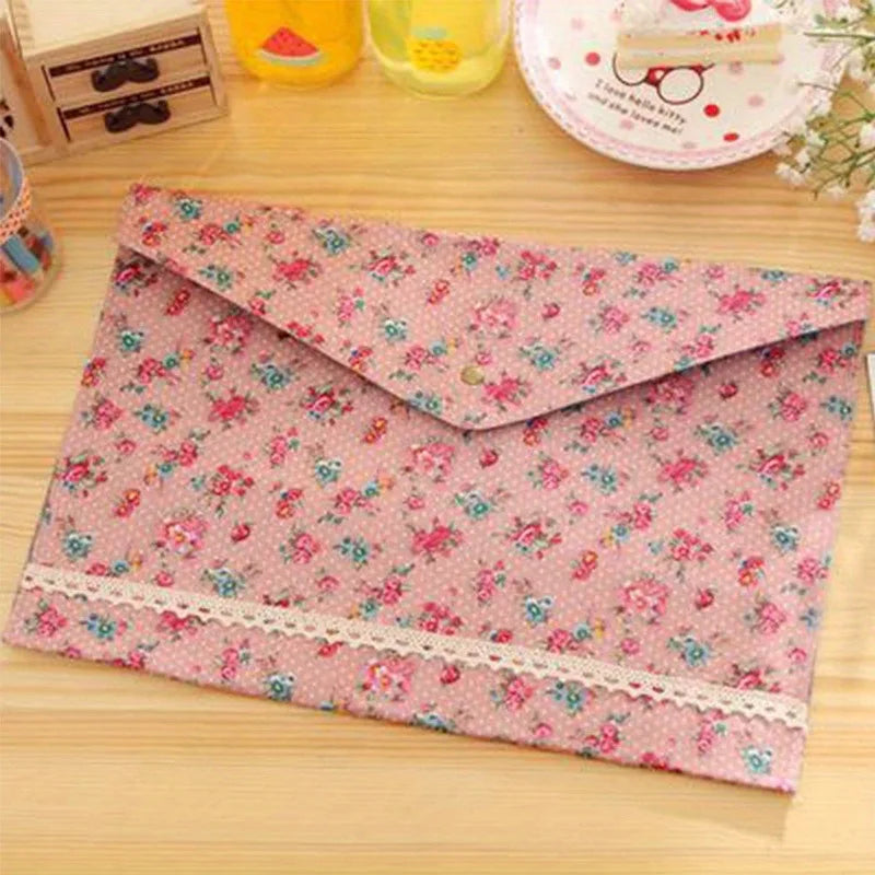 A4 File Folder – Large Capacity Floral Document Organizer | Felt Cotton Fabric Paper Holder - ZOOMNSTORE
