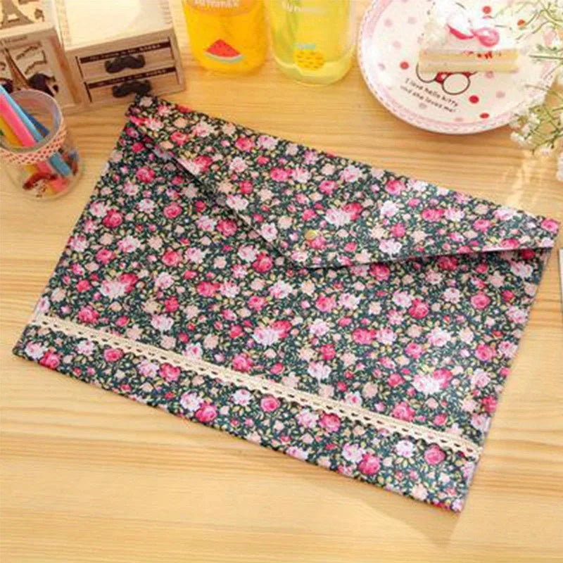 A4 File Folder – Large Capacity Floral Document Organizer | Felt Cotton Fabric Paper Holder - ZOOMNSTORE