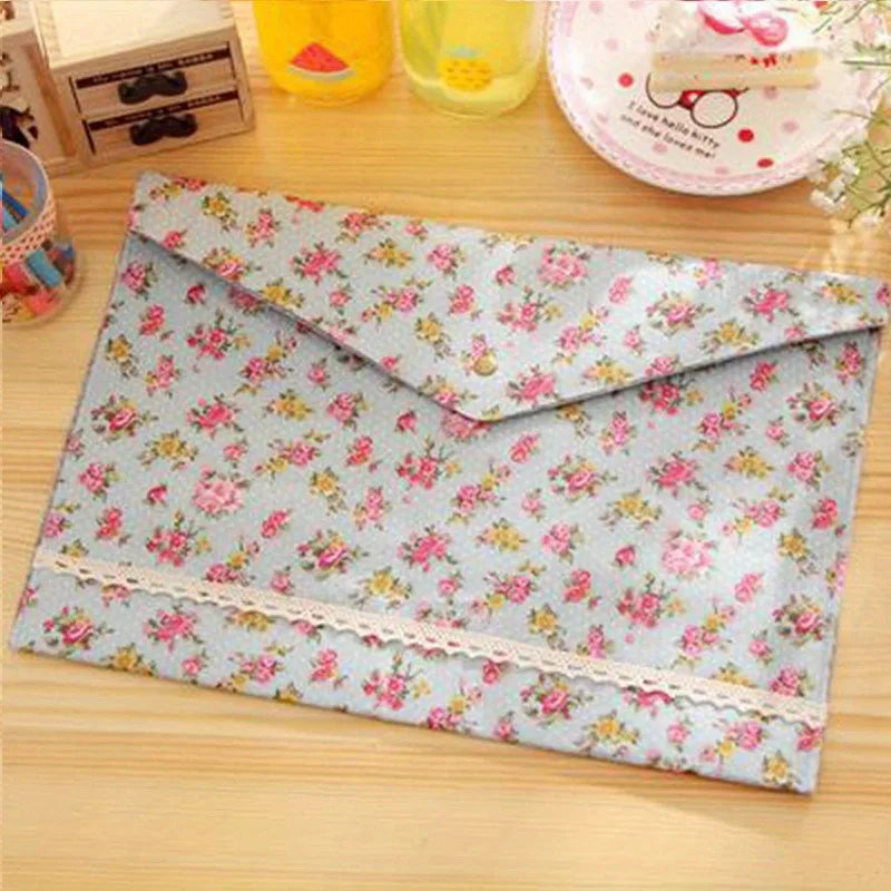 A4 File Folder – Large Capacity Floral Document Organizer | Felt Cotton Fabric Paper Holder - ZOOMNSTORE