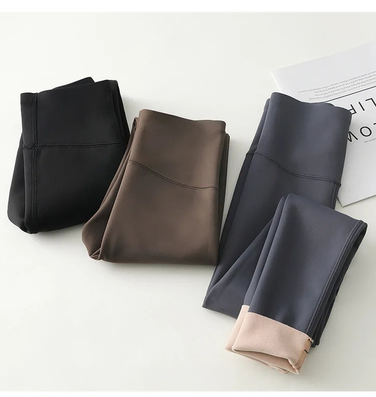 High Waist Leggings - Seamless Fleece Velvet Women's Fitness Pants, Warm & Slim
