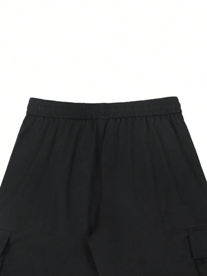 Men's 3/4-Length Cargo Shorts — Woven Twill Fabric, Multi-Pocket Casual Trousers. Non-Stretch Adult Apparel for Summer
