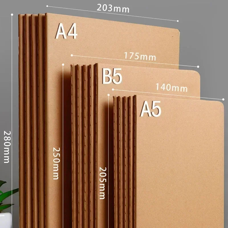 A5 Kraft Cover Vintage Notebook - BlankGridLined Diary for Students  Office Supplies - ZOOMNSTORE