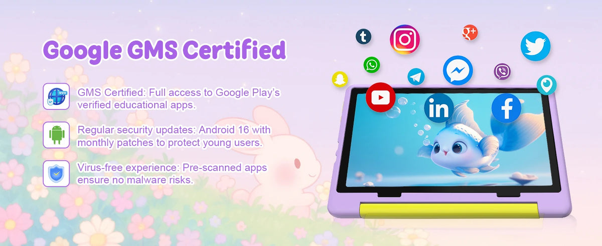 BUFO Kids Tablet 10.1 Inch Five Core Processor 24GB(3+21) RAM 64GB ROM Android 16 IPS HD Display 6000mAh Battery Parental Control Dual Camera TF 1TB Expand WiFi Children Learning Gaming Tablet Only Tablet