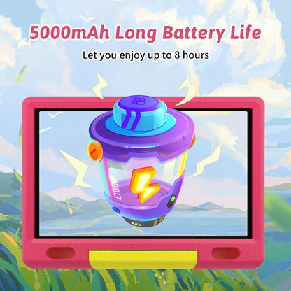 KT1007 Kids Tablet With Shockproof Protective Case 10.1 Inch Quad Core 6GB(2+4) RAM 64GB ROM Android 13 GO 5000mAh Battery Parental Control Max 128GB Expand Pink Blue Children Educational Learning Tablet