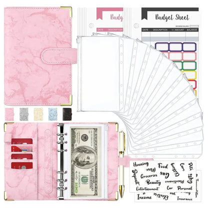 A6 Budget Binder - PU Leather Money Organizer with Marble Notebook for Office  School Supplies - ZOOMNSTORE