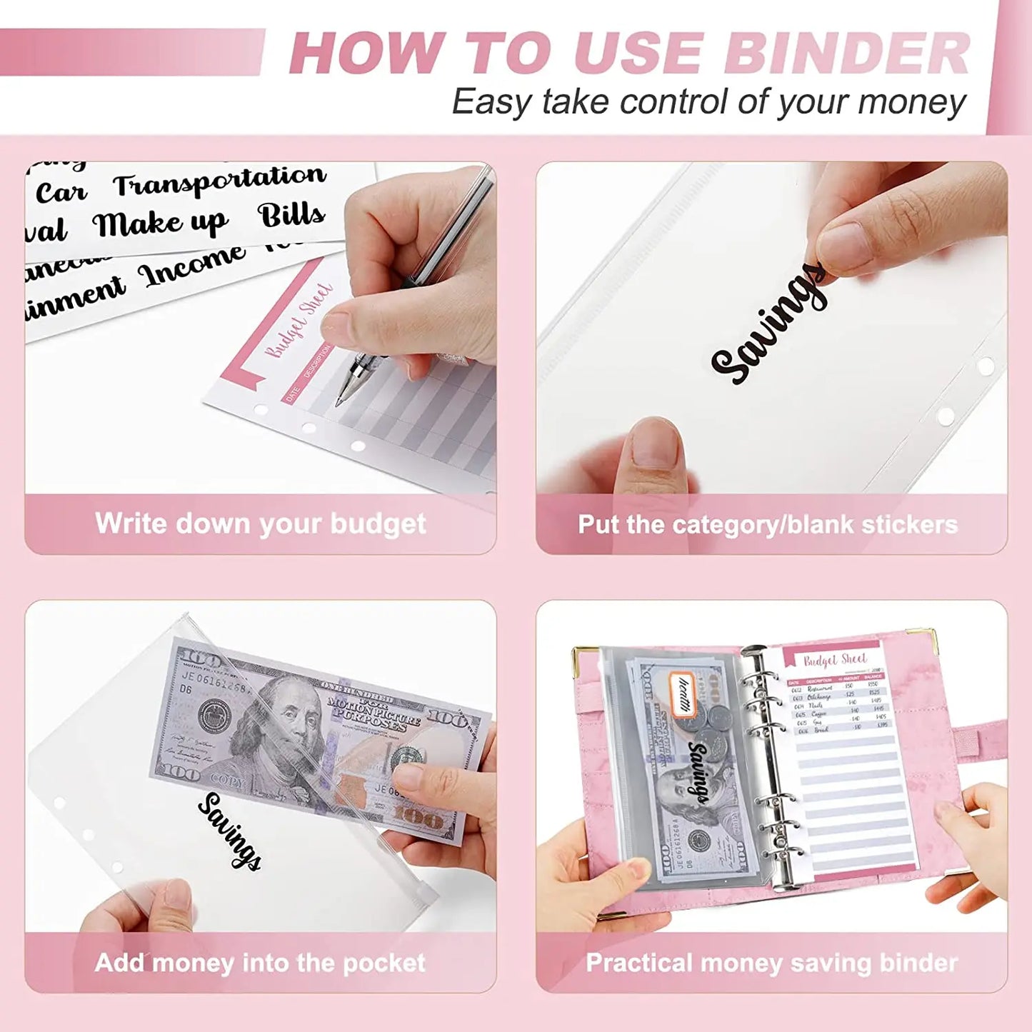 A6 Budget Binder - PU Leather Money Organizer with Marble Notebook for Office  School Supplies - ZOOMNSTORE