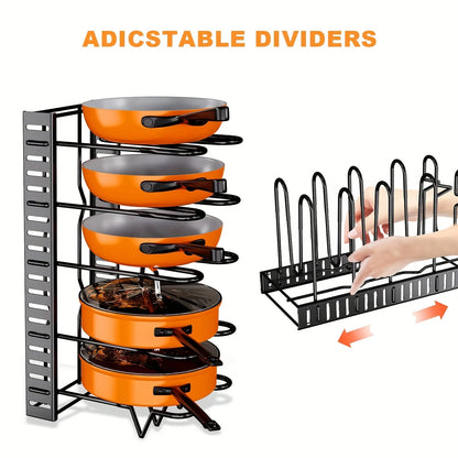 8-Tier Metal Pot Rack Organizer - Space-Saving Kitchen Storage for Pots Pans and Lids - ZOOMNSTORE