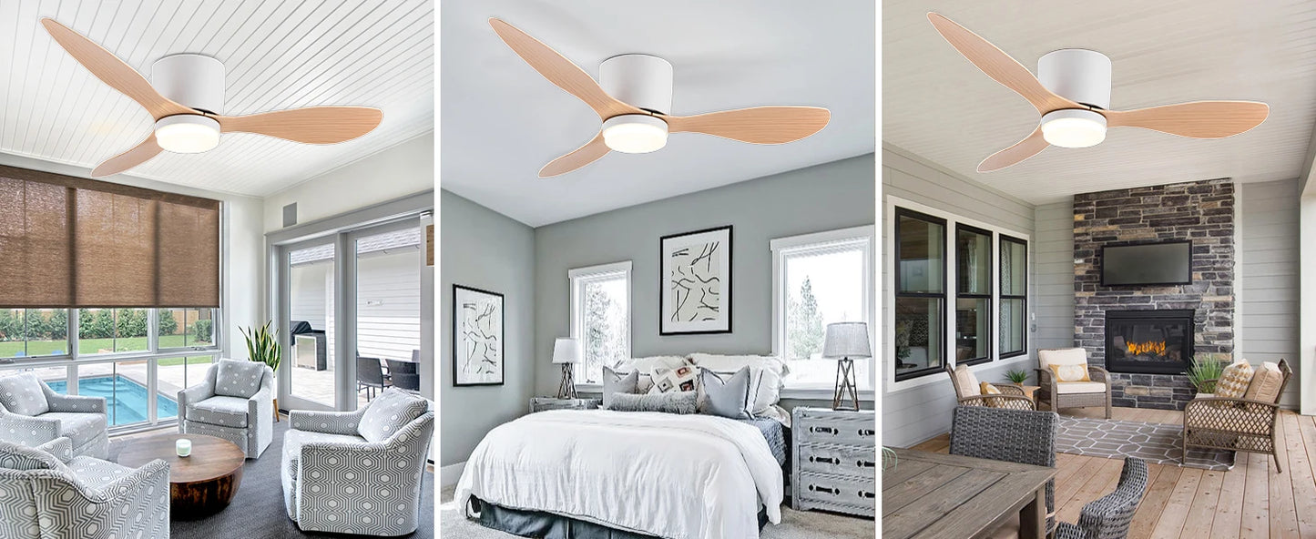 IRALAN Ceiling Fan With Light 6-speed choice Reversible DC motor 3CCT with remote control Whisper Easy Install black/White/Wood