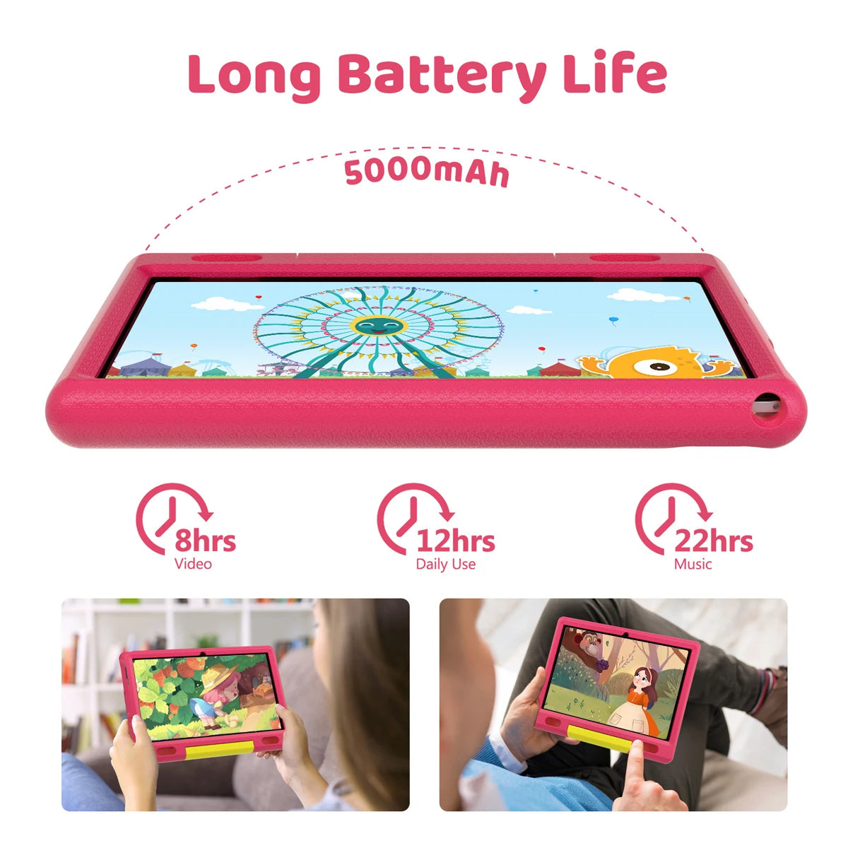 KT1007 Kids Tablet With Shockproof Protective Case 10.1 Inch Quad Core 6GB(2+4) RAM 64GB ROM Android 13 GO 5000mAh Battery Parental Control Max 128GB Expand Pink Blue Children Educational Learning Tablet