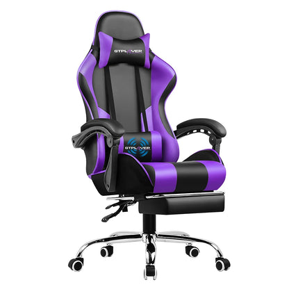 Gaming Chair With Footrest - Adjustable PU Leather Office Gaming Seat With Lumbar Support