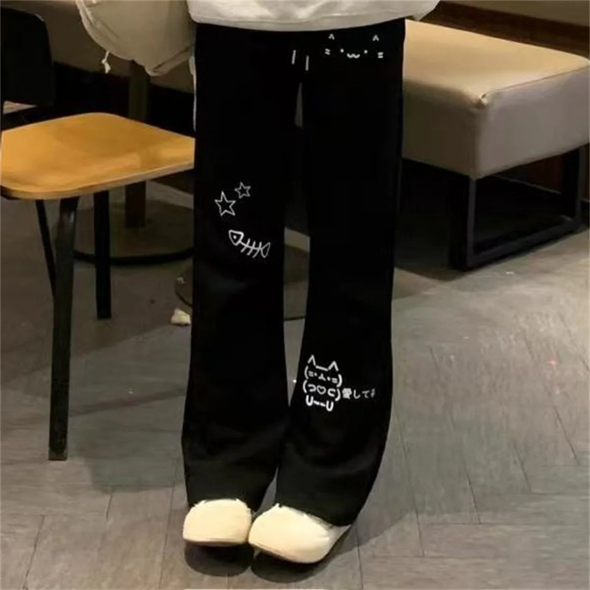 Japanese Wide Leg Cargo Pants Women Cartoon Print Preppy Style Pantalones Mujer Y2k Aesthetic Grunge Pocket Joggers Sweatpants