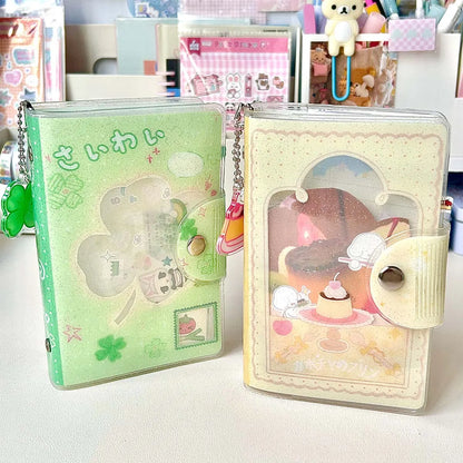 A7 Binder Notebook - Glitter PVC Cover Four Leaf Clover Design Portable Pocket Organizer - ZOOMNSTORE