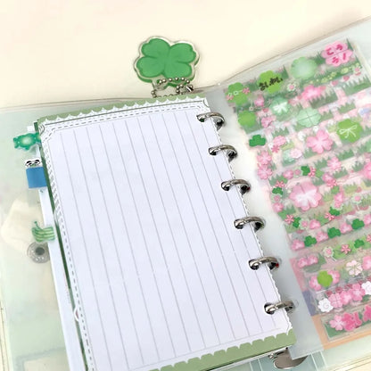 A7 Binder Notebook - Glitter PVC Cover Four Leaf Clover Design Portable Pocket Organizer - ZOOMNSTORE