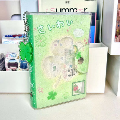 A7 Binder Notebook - Glitter PVC Cover Four Leaf Clover Design Portable Pocket Organizer - ZOOMNSTORE