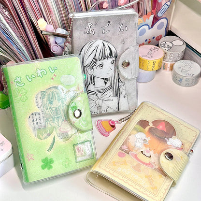A7 Binder Notebook - Glitter PVC Cover Four Leaf Clover Design Portable Pocket Organizer - ZOOMNSTORE