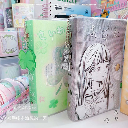 A7 Binder Notebook - Glitter PVC Cover Four Leaf Clover Design Portable Pocket Organizer - ZOOMNSTORE