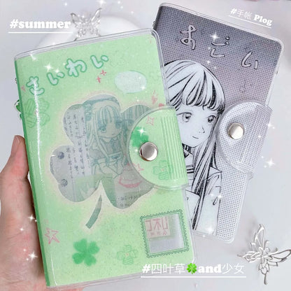 A7 Binder Notebook - Glitter PVC Cover Four Leaf Clover Design Portable Pocket Organizer - ZOOMNSTORE