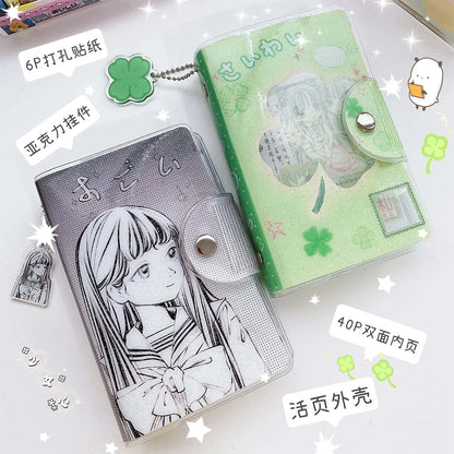 A7 Binder Notebook - Glitter PVC Cover Four Leaf Clover Design Portable Pocket Organizer - ZOOMNSTORE