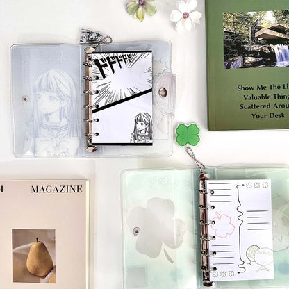 A7 Binder Notebook - Glitter PVC Cover Four Leaf Clover Design Portable Pocket Organizer - ZOOMNSTORE