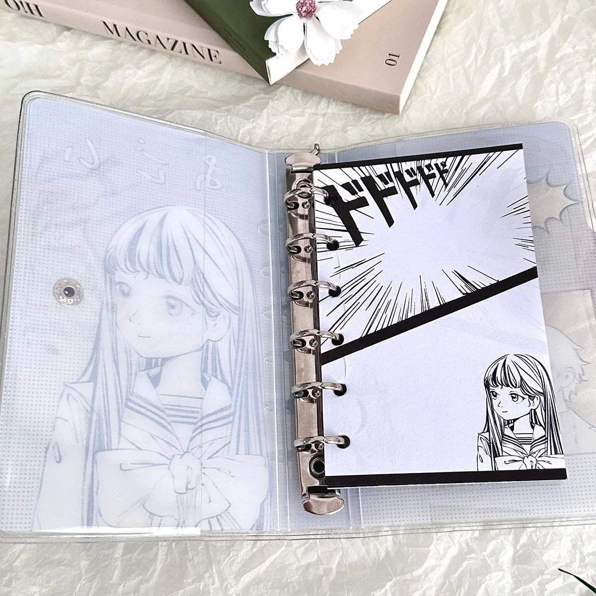 A7 Binder Notebook - Glitter PVC Cover Four Leaf Clover Design Portable Pocket Organizer - ZOOMNSTORE