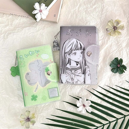 A7 Binder Notebook - Glitter PVC Cover Four Leaf Clover Design Portable Pocket Organizer - ZOOMNSTORE