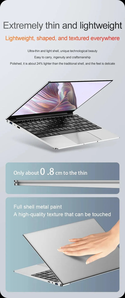Ultra Slim Laptop 14 Inch Notebook - 16GB RAM, 2TB SSD, Intel Pentium N3700, Windows 11 Pro