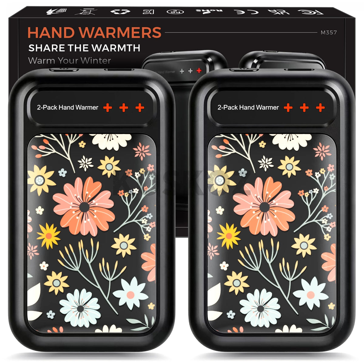 Rechargeable Hand Warmers, 2-Pack, Pocket-Size Design That Fits Gloves, Artists in Bloom Design, Gifts for Women Men