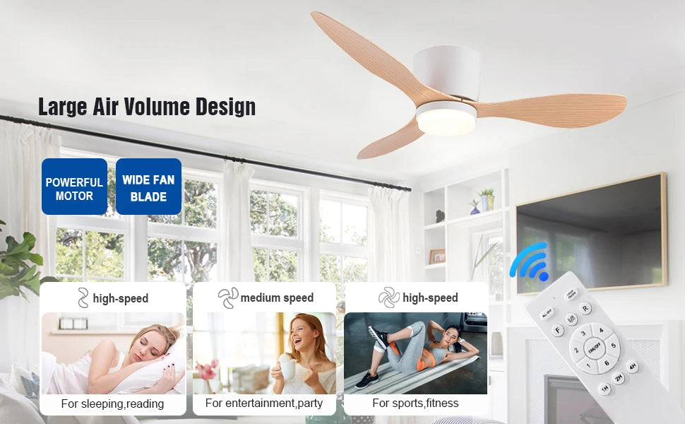 IRALAN Ceiling Fan With Light 6-speed choice Reversible DC motor 3CCT with remote control Whisper Easy Install black/White/Wood
