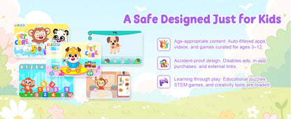 BUFO Kids Tablet 10.1 Inch Five Core Processor 24GB(3+21) RAM 64GB ROM Android 16 IPS HD Display 6000mAh Battery Parental Control Dual Camera TF 1TB Expand WiFi Children Learning Gaming Tablet Only Tablet